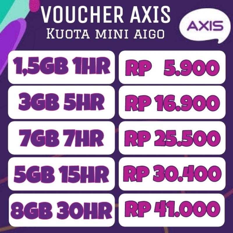 Voucher Kuota Axis (Kode vcr via chat) Isi Ulang Paket Data Axis All Wilayah Bonus Aigo Murah Cepat