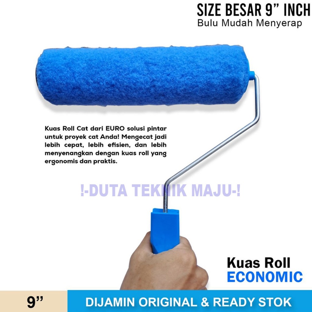 Kuas Roll Besar Bulu 9” + Gagang / Kwas Koas Rolan Gagang Panjang 9 Inci / Kuas Rolla Cat 9 inch