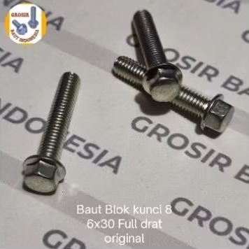 (10pcs) Baut Blok kunci 8 Panjang 3cm Original lostpack M6x30 Full Drat