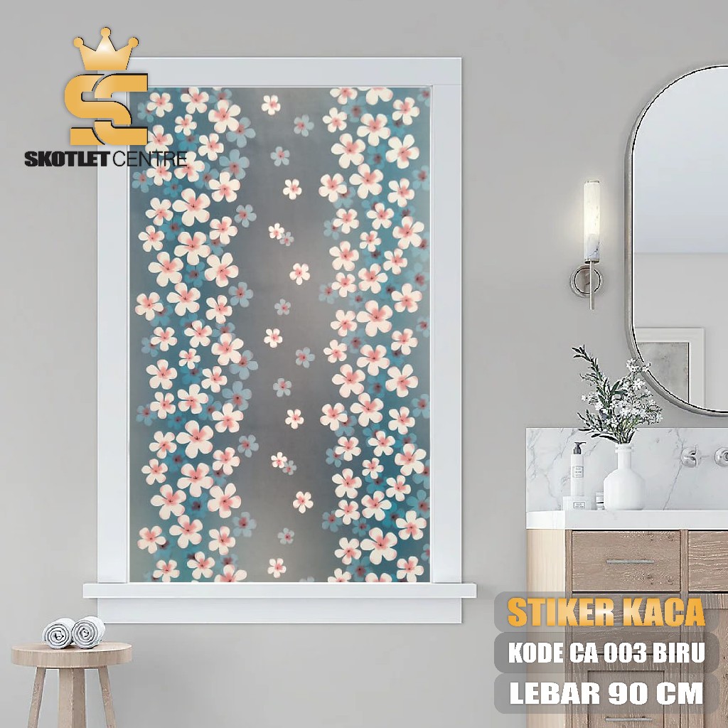 Sticker Kaca Motif Bunga Biru Stiker Jendela Pintu Dapur Kamar Mandi Rumah Kantor