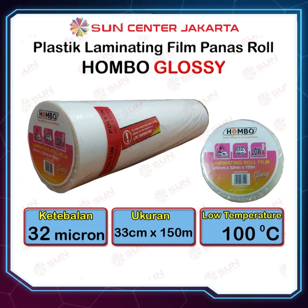 

KODE E64U Plastik Laminating Panas Roll Hombo 32 micron GKTech 28 mic21mic 33 cm x 15 m Glossy Doff Low Temperature untuk mesin Laminating laminasi panas roll