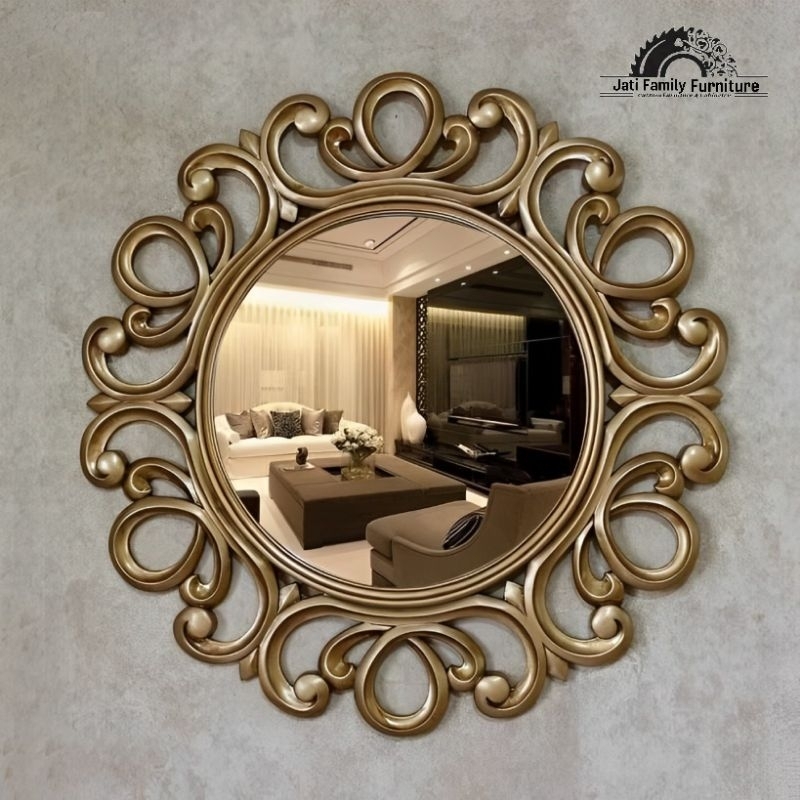 Kaca Hias/Kaca Dinding Ukir Warna Gold Uk Diameter 80 cm