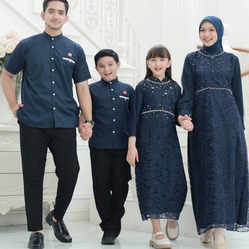KODE W99N Set Couple Keluarga Sarimbit Koko Bapak Anak LakiLaki Gamis Ibu Anak Perempuan Nadine Dres