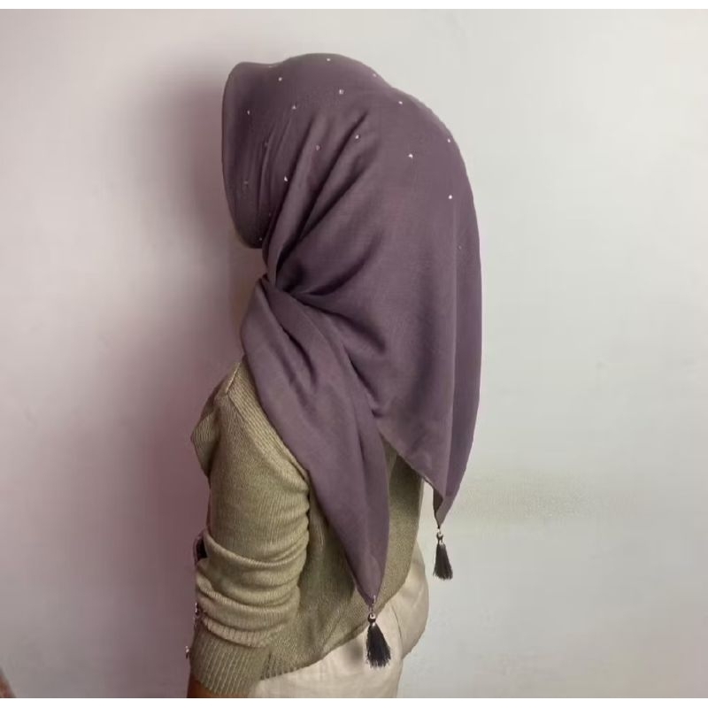 Hijab Segi Empat Paris jadul Tassel Payet Swaroski Rose gold//kerudung Segi Empat Paris jadul Tassel