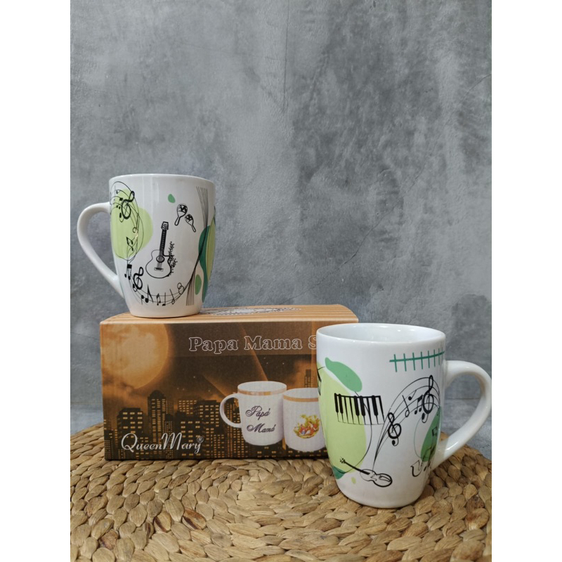 MUG PAPA MAMA QUEEN MERRY/ MUG MOTIF MUSIK/ 2PCS