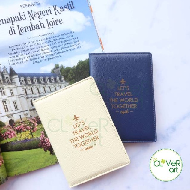 KODE E26F Passport Cover CUSTOM NAMA  SAFIANO  LETS TRAVEL THE WORLD COUPLE
