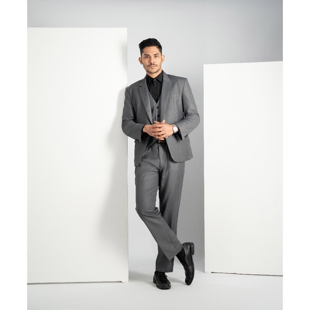KODE K88Z Setelan Jas Rompi dan Celana Pria  Jas Formal Pria Abu Tua  Premium Suite