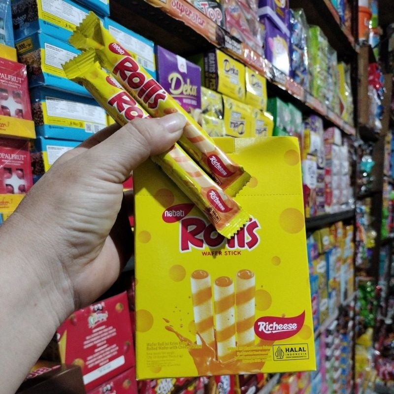 

Nabati Rolls Wafer Stick Keju harga 1 box isi 20 pcs@6g