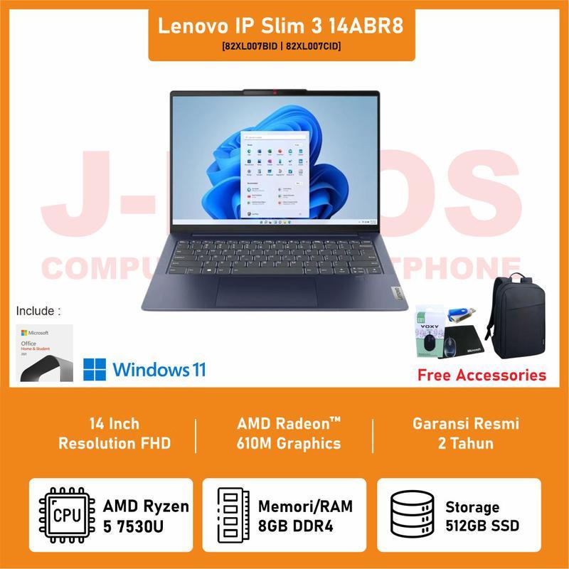 Lenovo IdeaPad Slim 3 14ABR8 AMD R5 7530U/8GB/512GB SSD/14" FHD IPS 300nits Anti-glare/W11H+OHS21 [8