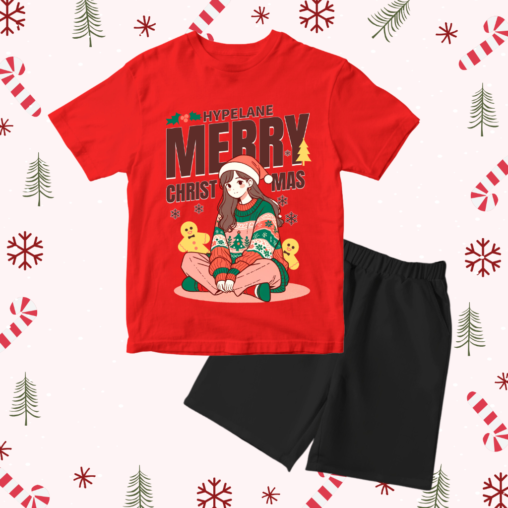 Baju Kaos Setelan Natal Anak Perempuan Karakter Santa Cewek Christmas Lucu Umur 1 - 10 Tahun