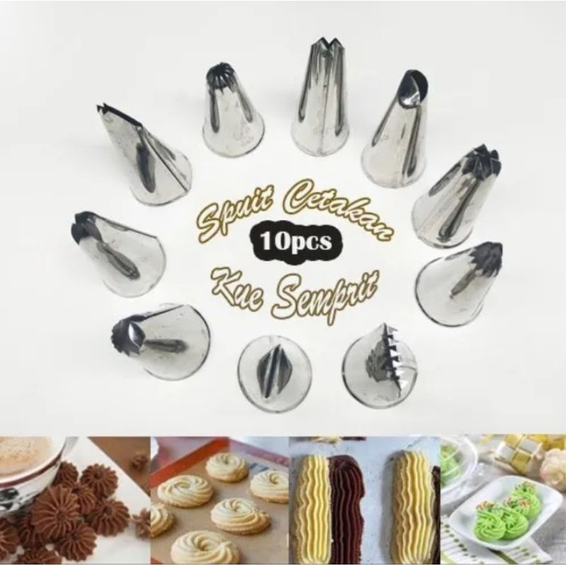 10 Pcs Cetakan Kue Semprit Spuit / Cetakan Kue Kering / Alat dekorasi Kue Ulang Tahun