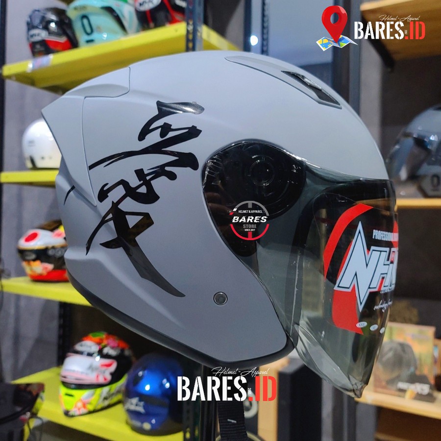 Helm NHK R1 Elite Dim Grey Doff Sticker Kanji Black