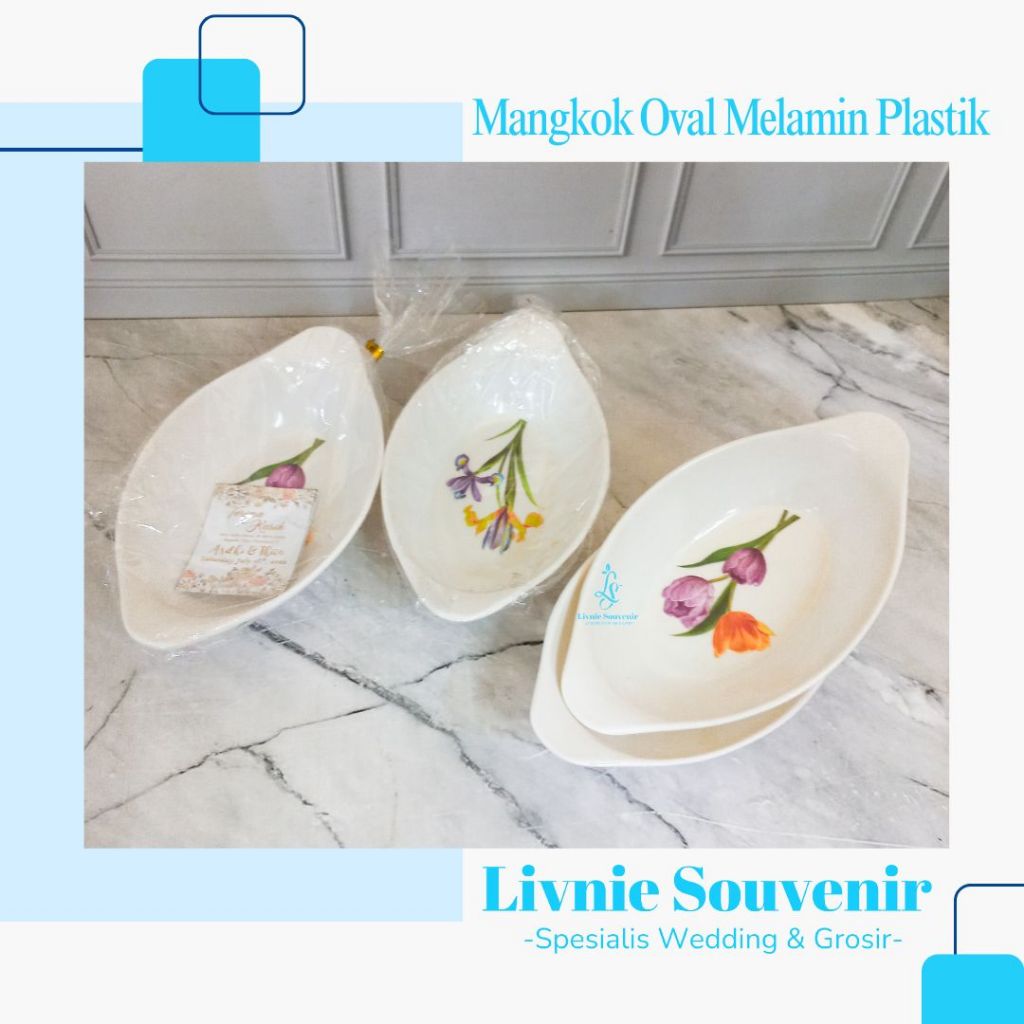 Souvenir Mangkok Oval Melamin Kemas Plastik