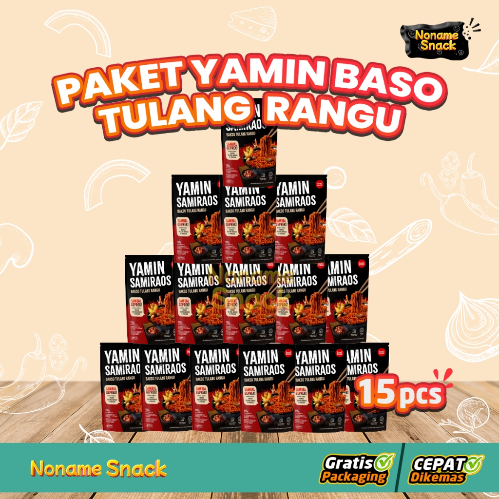 

Paket Hemat Sami Raos Mie Yamin Baso Tulang Rangu Sambal Geprek Samiraos isi 15