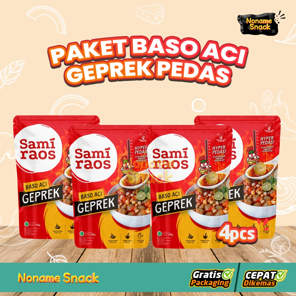 

NoName Snack - PAKET SAMIRAOS BAKSO ACI SAMBEL GEPREK ISI 4 PCS