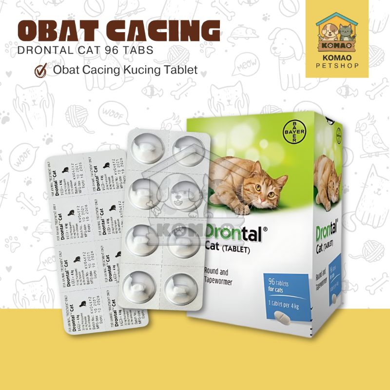 DRONTAL CAT 1 TABLET - Obat Tablet Cacing Kucing Solusi Atasi Segala Jenis Cacing Drontal Cat 1 Tabl