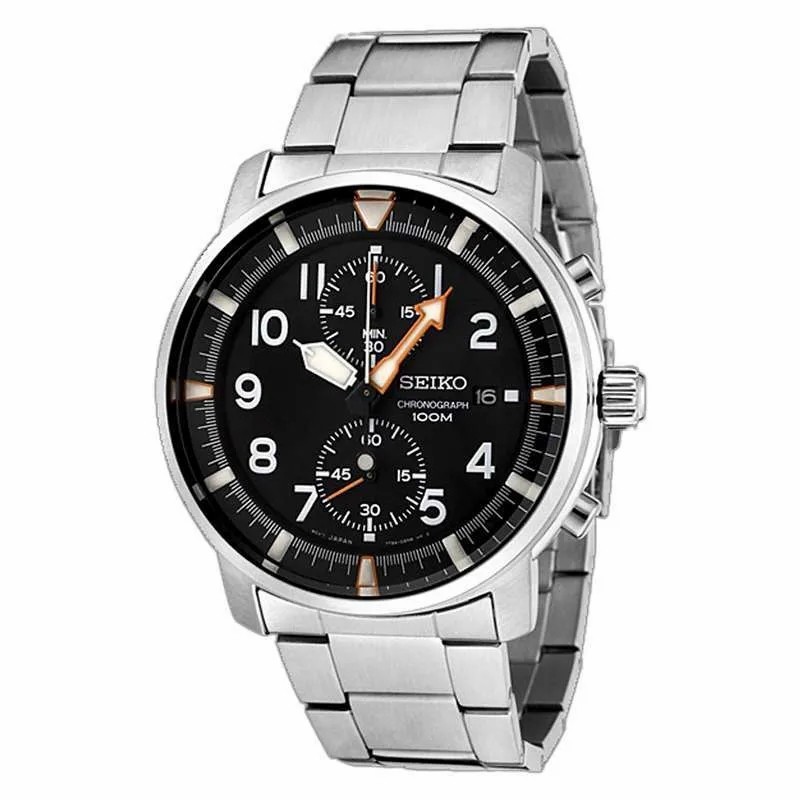 Seiko Chronograph SNN225P1 Black Dial Stainless Steel - Jam Tangan Seiko Original