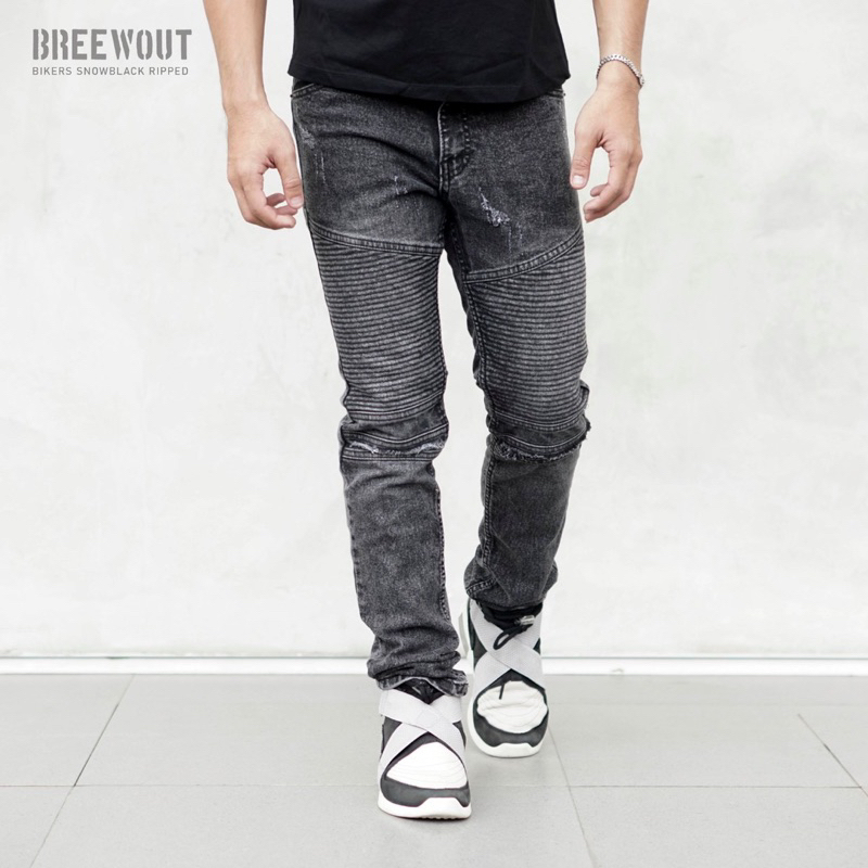 Celana jeans panjang bikkers garis- garis pria tebal 100% Original / celana bikers keren pria