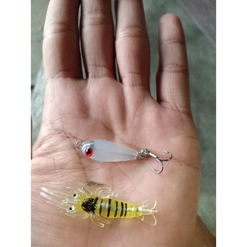 { paket upil+udang } umpan pancing lure upilbening 2,5cm / swim bait / swimmer / umpan ikan hampala 