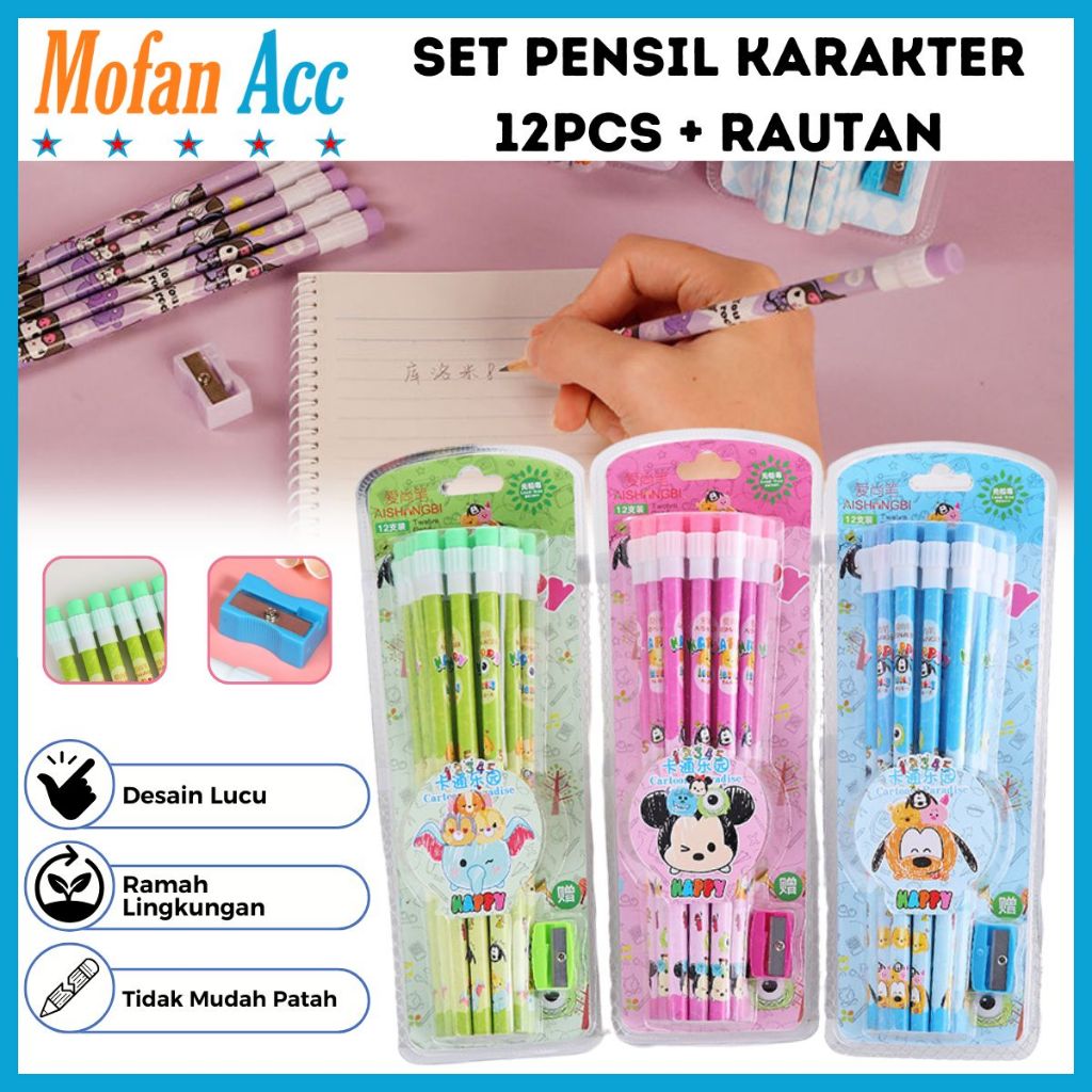 

Set Pensil Karakter 12pcs FREE Rautan / Stationery Set Mini /Pensil HB Kayu Paket Alat Tulis Sekolah
