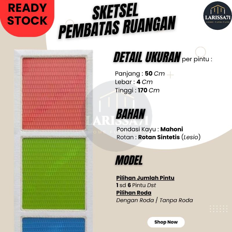 Sekat Ruangan Rotan Sintetis Motif Kotak Kotak Pintu 1