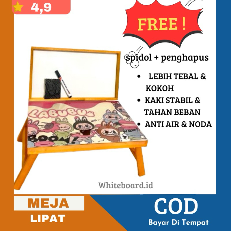 

whiteboard - satu set papan tulis lipat anak dengan meja kayu gratis penghapus dan spidol