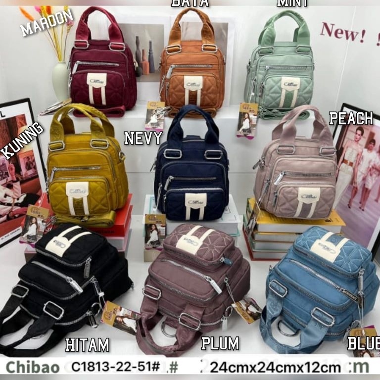 Diskon Minggu Ini Tas Wanita Ori CHIBAO Kanvas Bordir 3in1 ransel slempang jinjing CB1813C 5Res