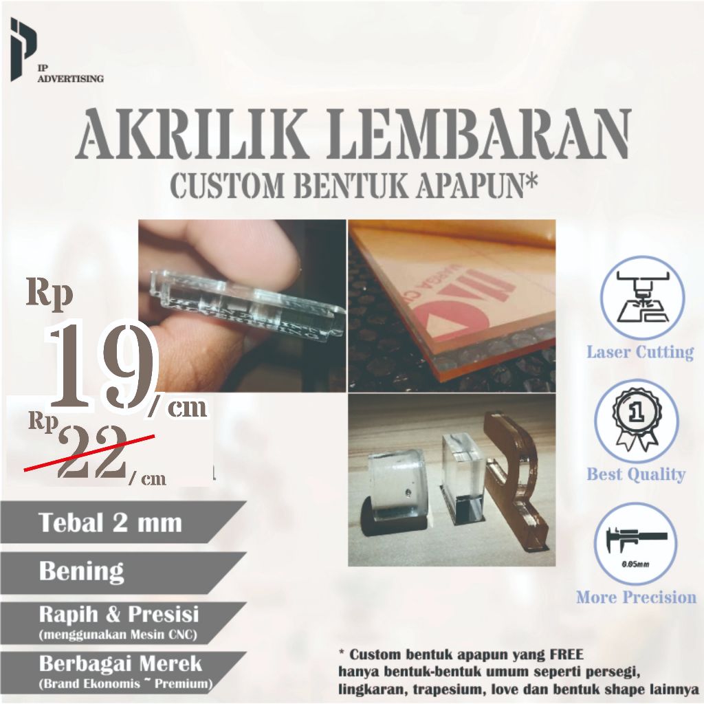 

TERMURAH Rp 19 | CUSTOM AKRILIK 2mm / AKRILIK KUSTOM 2 MM / AKRILIK CUSTOM 2 mm / LEMBARAN ACRYLIC BENING 2MM / CLEAR / LASER CUTTING