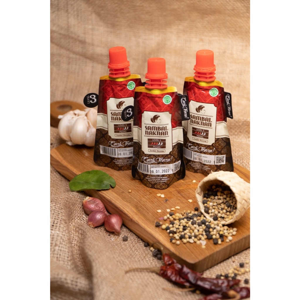 

PAKET HEMAT SAMBAL NAKNAN POUCH LEVEL 3 (PEDAS) ISI 1 DUS / 24 PCS • BEST SELLER EXPIRED 2026‼️