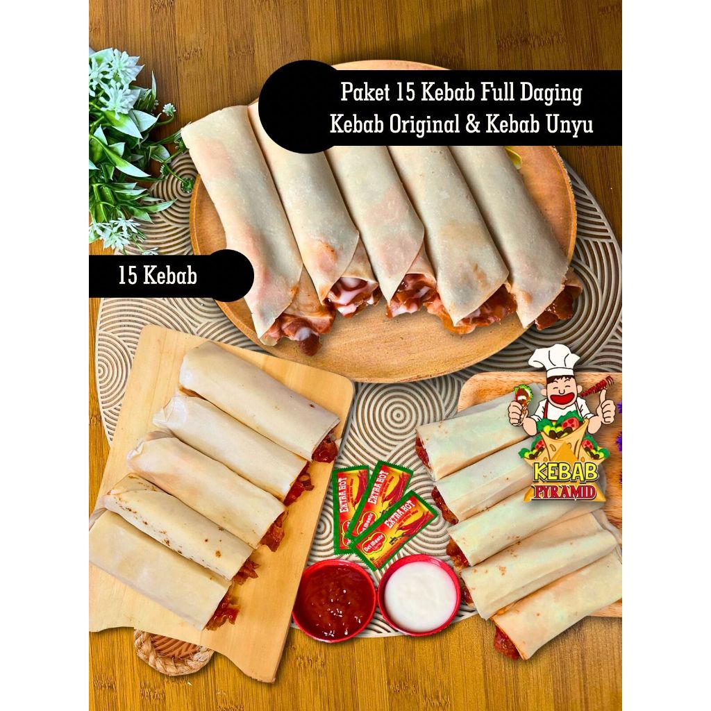 

Paket 15 Kebab Full Daging Kebab Original dan Kebab Unyu tanpa sayur. Camilan Makanan Frozen