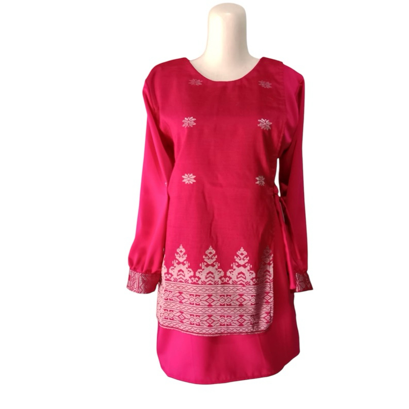 Tunik Songket Silungkang Kombinasi Saten Premium Pink Fanta