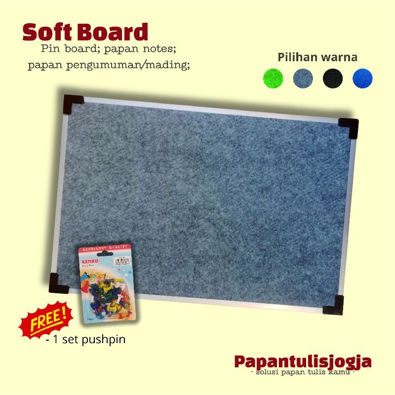 

Softboard | pin board | cork board | papan pengumuman | mading gantung bludru 40 x 60 cm (list alumunium)