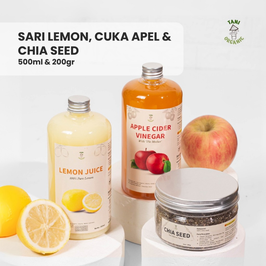 

Paket Diet Cuka Apel 3 in 1 Cuka Apel Sari Lemon Chia Seed Tani Organic 500 ml Chia 200 gram - Apple Cider Vinegar - Cuka Sari Apel - Sari Lemon