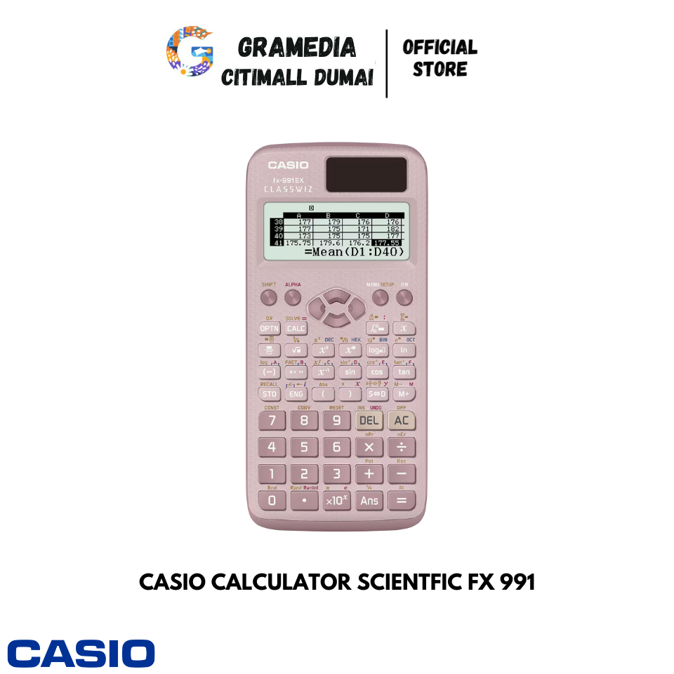 

CASIO CALCULATOR SCIENTFIC FX 991 EX PINK - Kalkulator Scientfic Kuliah Sekolah (552 Fungsi/Rumus) (Original) Gramedia Citimall Dumai