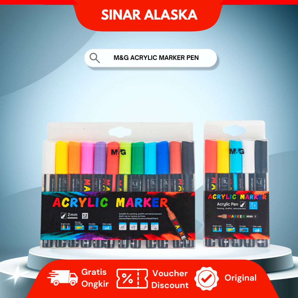 

M&G Acrylic Marker Set Spidol Akrilik / Acrylic Set 5 Warna 12 Warna / Warna Cerah Anti Air