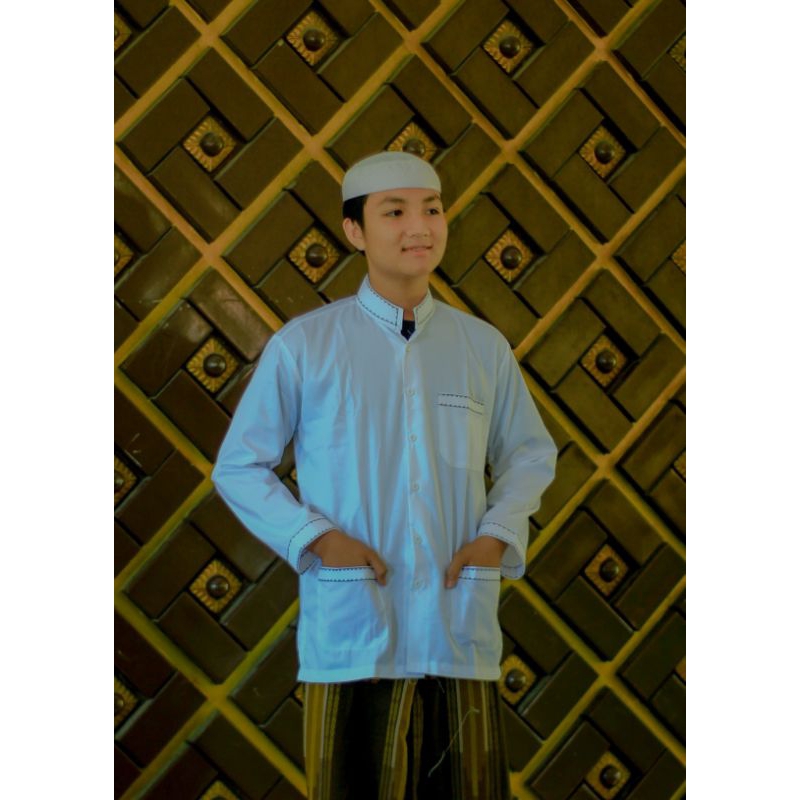 Baju koko putih Baju koko lengan panjang baju koko haibah baju pakaian muslim pria baju koko haibah 