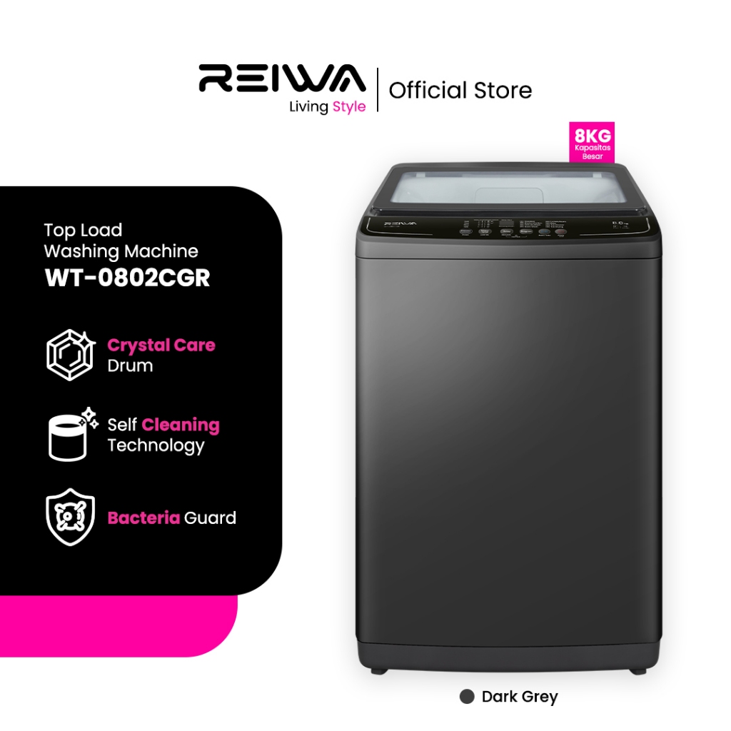 Reiwa Mesin Cuci 1 Tabung Top Loading 8Kg WT-0802CGR Charcoal Grey
