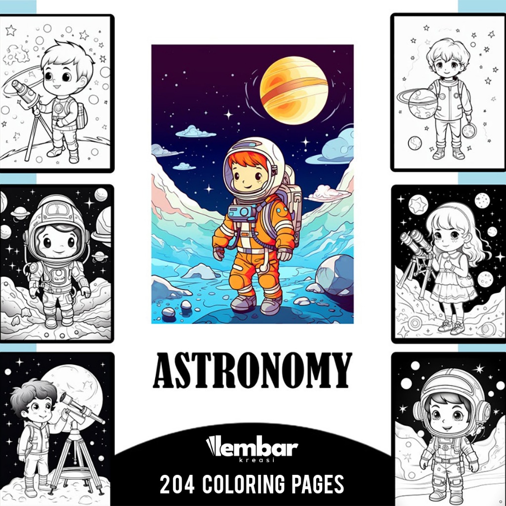 

204 Pages Buku Mewarnai Anak - Printable Kids Coloring Book - Digital Download - Premium Astronomy