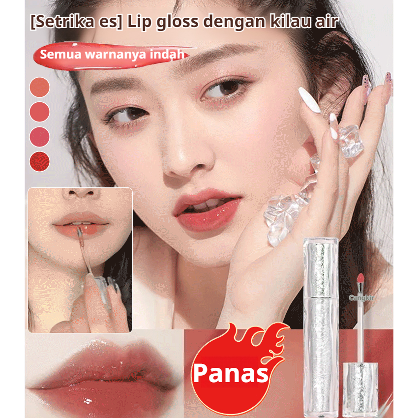 ⚡Barang terbaik⚡Cermin glasir bibir 2ml/es besi water gloss cermin esensi bibir lip gloss bunga jeru