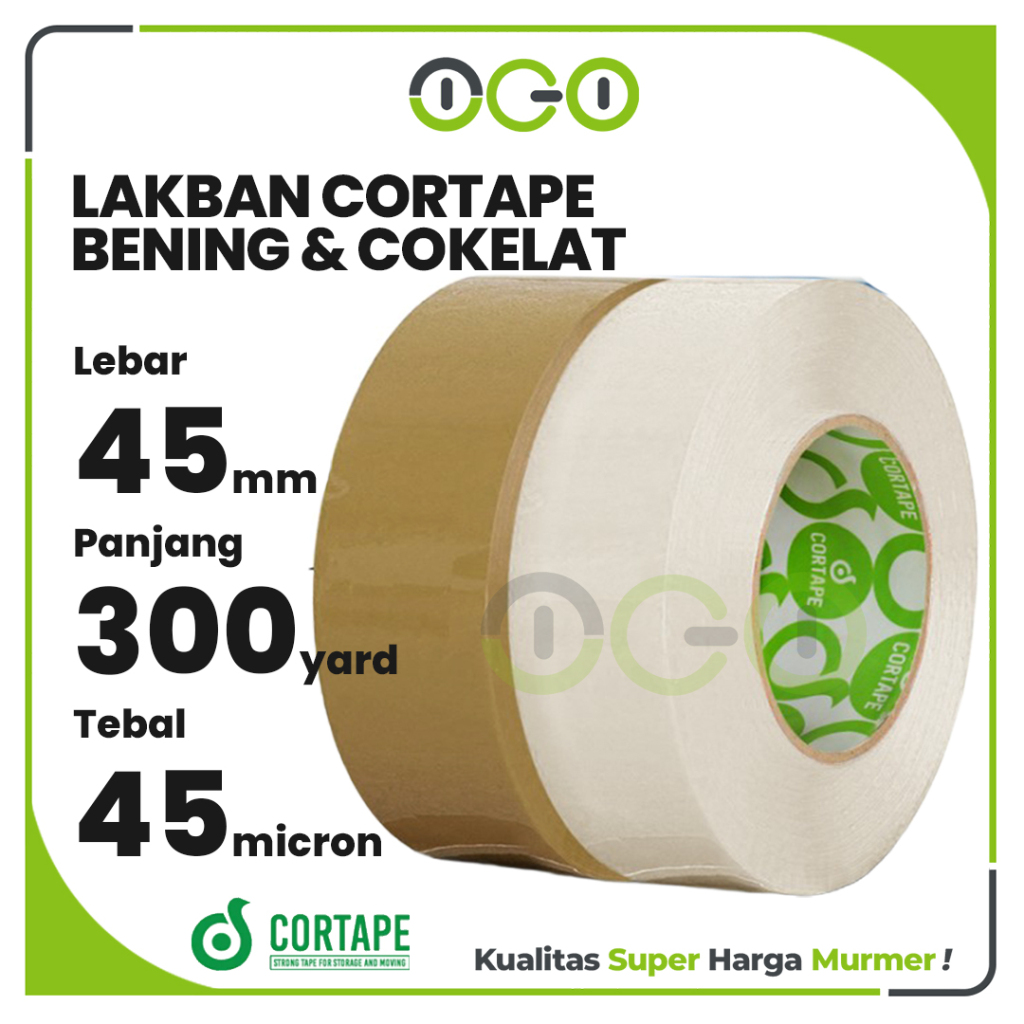 Lakban Selotip Isolasi Cortape Jumbo 45mm (2 inch) x 300yard Bening / Coklat Harga Ecer Satuan Murah