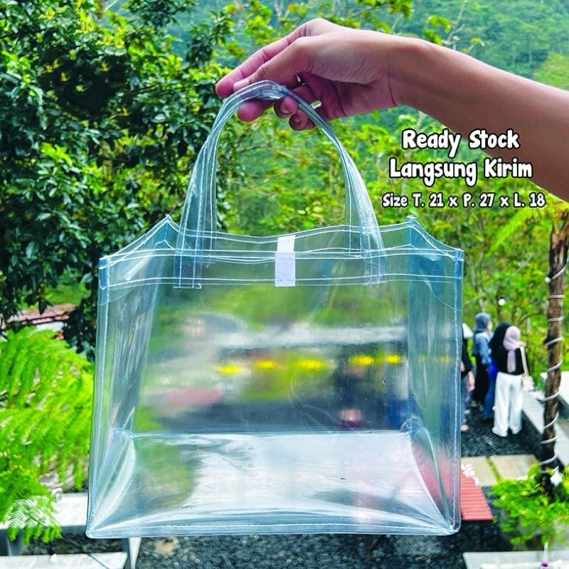 

Tas Tenteng Mika Transparant Premium Varian size tas hampers transparan banyak ukuran tebal 0,30mm