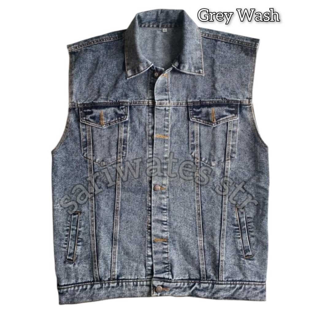 FUNNY Rompi Jeans Pria Wanita Rompi Jumbo Vest Bigsize Jaket Denim Abu Abu Washed XXL XXXL XXXXL