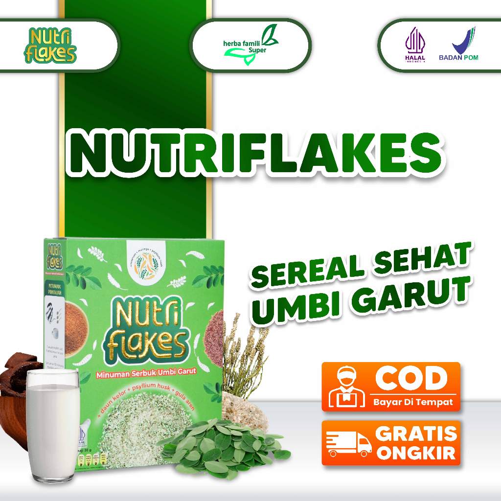 

1 Box NUTRIFLAKES Untuk Maag dan Gerd Sereal Umbi Garut Halal 100 ORIGINAL SEREAL SEHAT ENAK