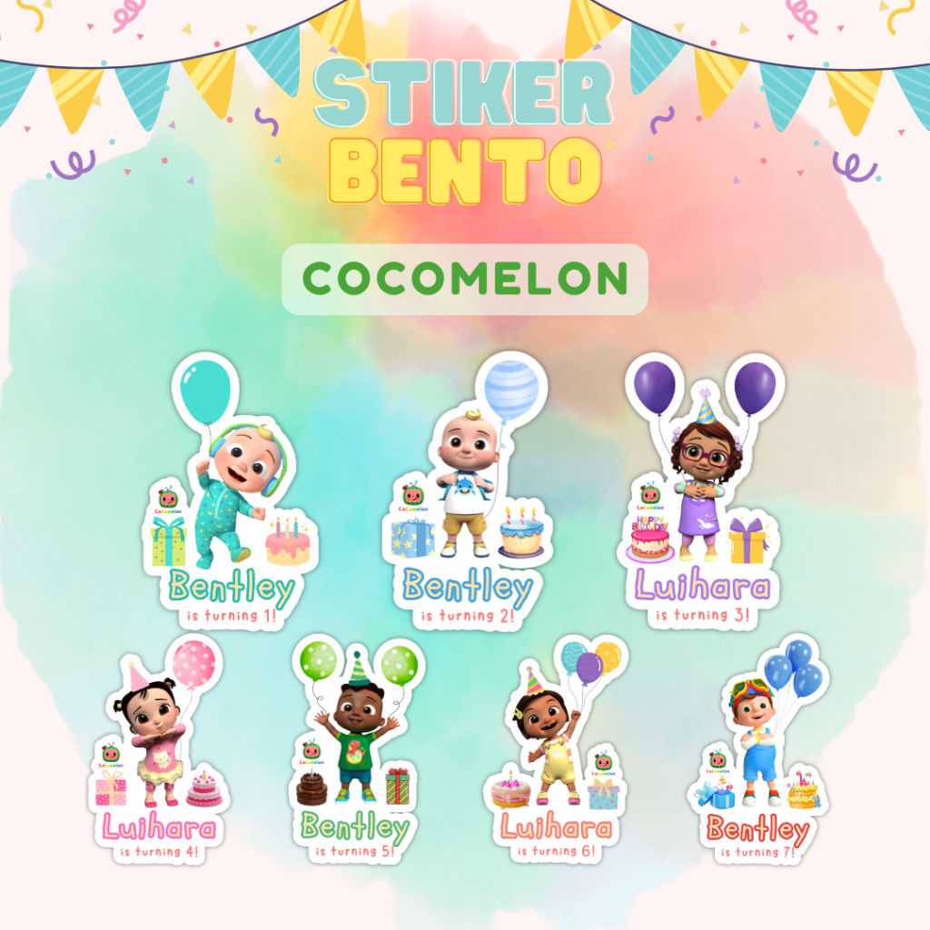 

(Cocomelon) Cetak Sticker Bento Custom Sticker Bento Birthday Anak I Label Sticker Bento Birthday Custom Tema