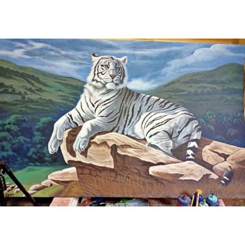 LUKISAN KANVAS ASLI HARIMAU PUTIH