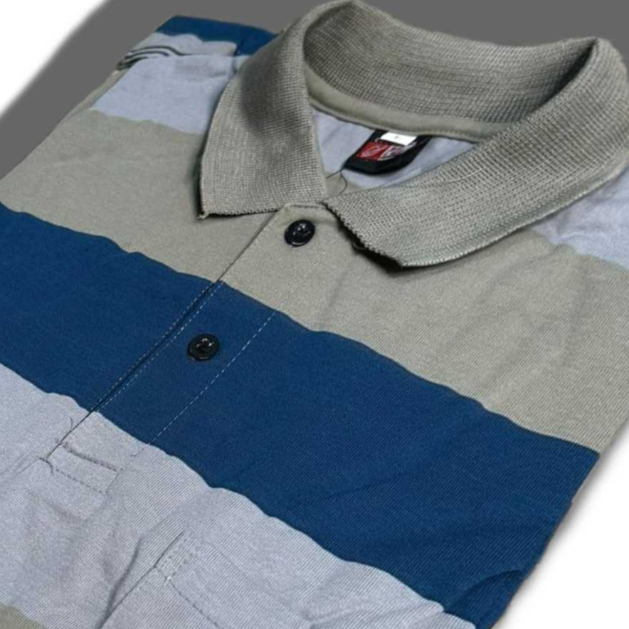 kaos berkerah terbaru motif kantong depan pria disto kekinian /baju salur garis-garis ukuran M L XL 