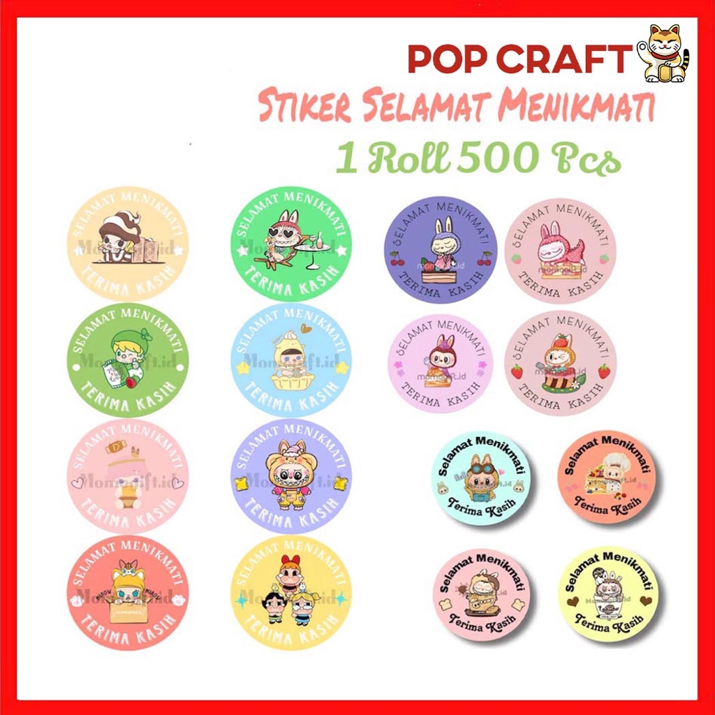

PC Stiker 1 Roll Thank You Selamat Menikmati 500 Pcs Sticker Label Souvenir Labubu Tempel Di Box