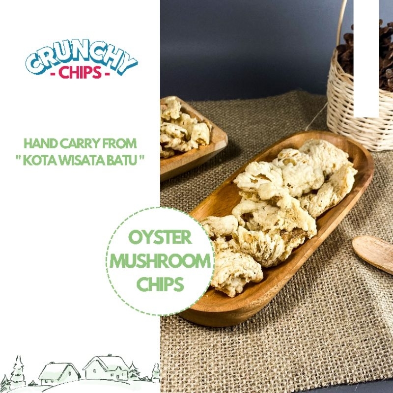 

Oyster Mushroom Chips ( Keripik Jamur Tiram ) Kemasan 100 Gr Oleh - Oleh Khas KOTA WISATA BATU