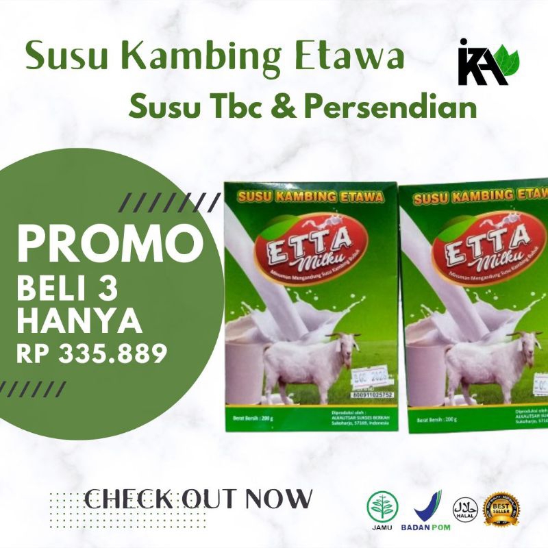 

PAKET 2 SUSU KAMBING ETAWA ETTA HERBA /SUSU KAMBING ETTA HERBA /SUSU TBC /SUSU MULTIVITAMIN TULANG/SUSU PERSENDIAN