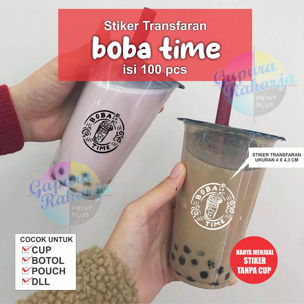 

STIKER TRANSFARAN KEMASAN BOBA TIME Isi 100